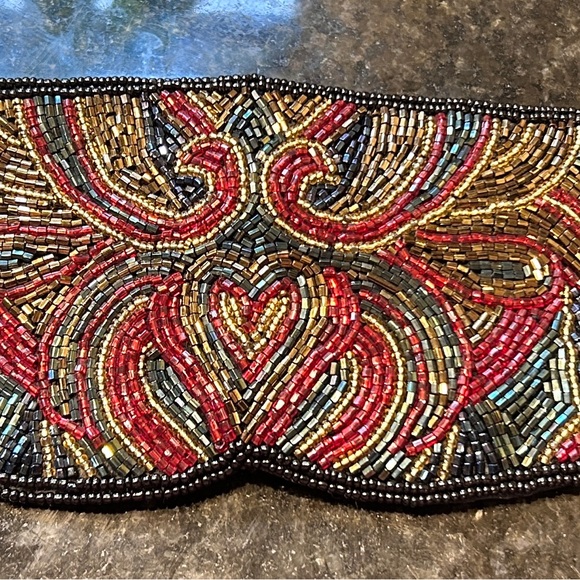 Beaded Belt or Cumberbund Multicolored Seed Beads Button in Back 36” Unstretched - Picture 2 of 6